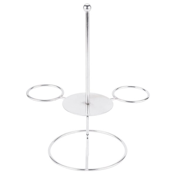 A silver metal stand with four rings.