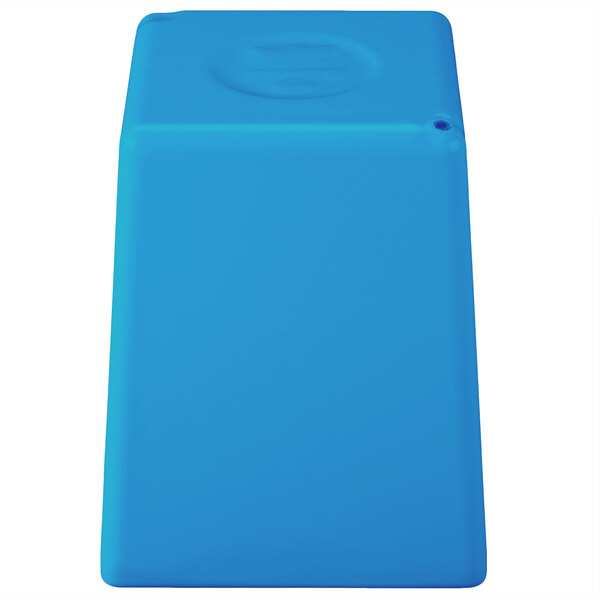 A sky blue plastic container with a round top.