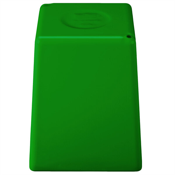 A green rectangular Tablecraft bowl with a round top and white interior.
