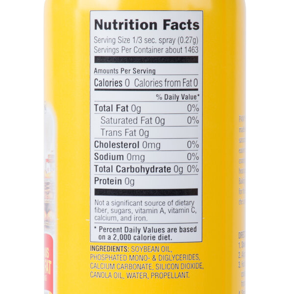 A yellow and white can of PAM High Heat Baking Release Spray.