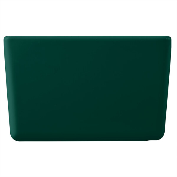 A hunter green rectangular bowl with a white interior and white border.