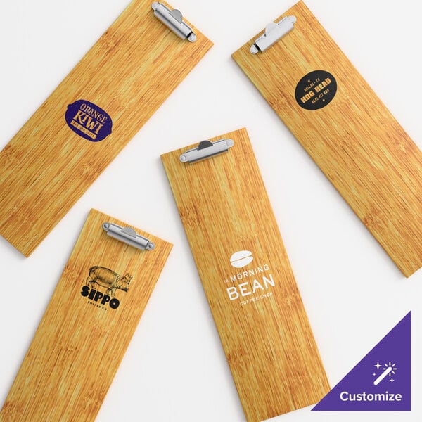 Choice 4 1/2" x 12 1/2" Customizable Natural Wood Color Menu Holder / Presenter with Clip