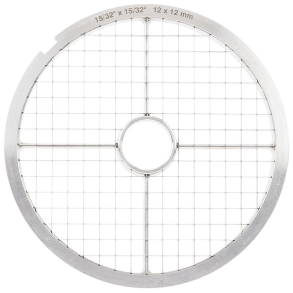 A circular metal Hobart low dicing grid with grids.