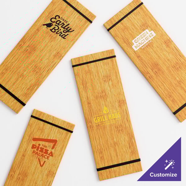 Choice 4 1/2" x 12 1/2" Customizable Natural Wood Color Menu Holder / Presenter with Straps