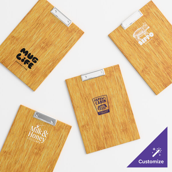 Choice 9" x 12 1/2" Customizable Natural Wood Menu Holder / Presenter with Clip