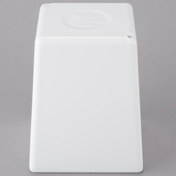 A white rectangular Tablecraft bowl with a round top.