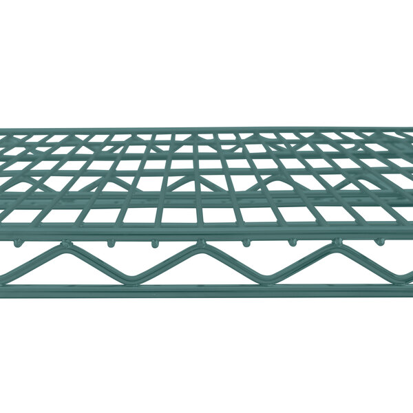 A Metro Super Erecta wire shelf with a green Metroseal grid.