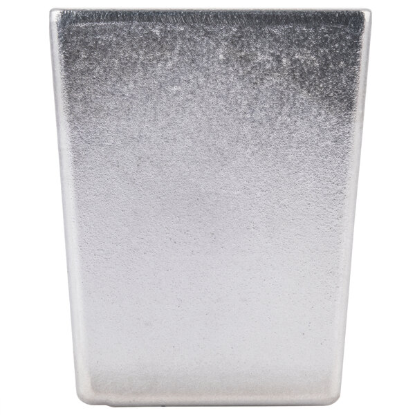 A silver rectangular Tablecraft bowl with a white background.
