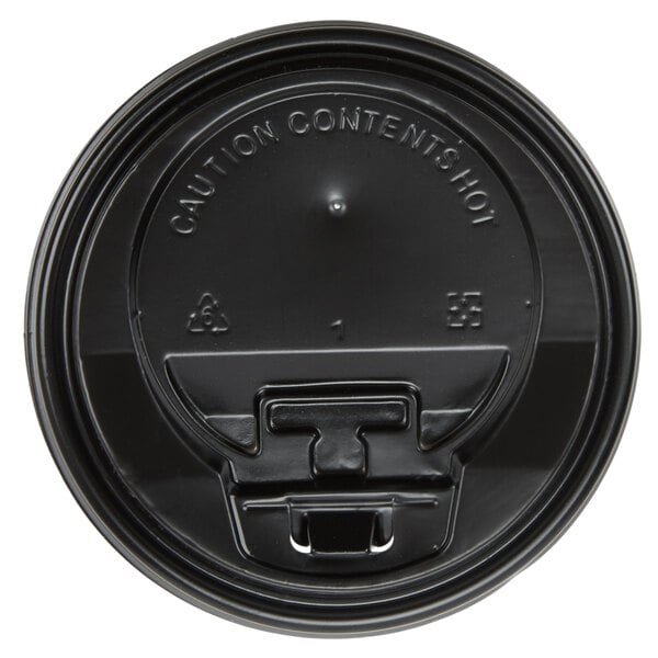 Choice Black Hot Paper Cup Travel Lid with Hinged Tab for 10-24 oz.  Standard Cups and 8 oz. Squat Cups - - 100/Pack