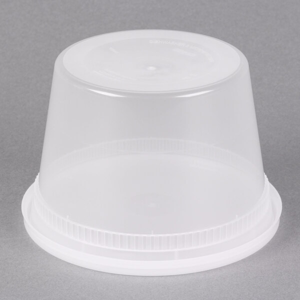 A Pactiv translucent plastic deli container with a lid.