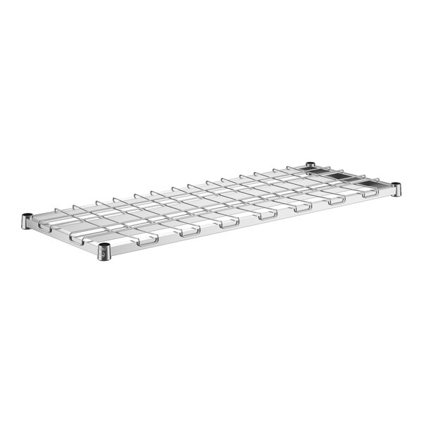 A white metal rack with metal wire shelves.