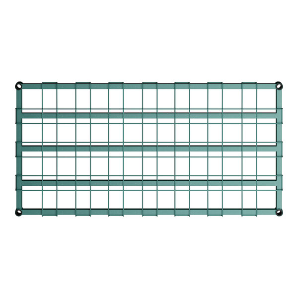 A Regency green wire dunnage shelf with a wire grid.
