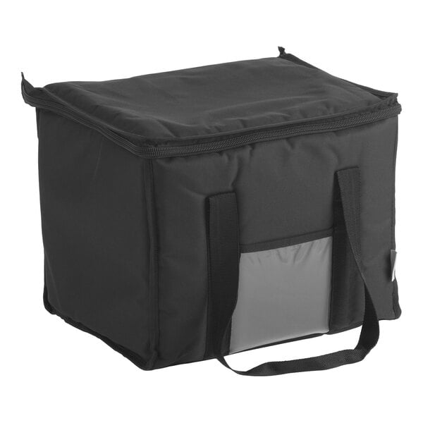 Choice Insulated 15" x 12" x 12" Black Nylon Soft-Sided Take-Out Hot / Cold Delivery Bag - Holds Sandwiches, Containers, and (2) 8 Qt. Containers