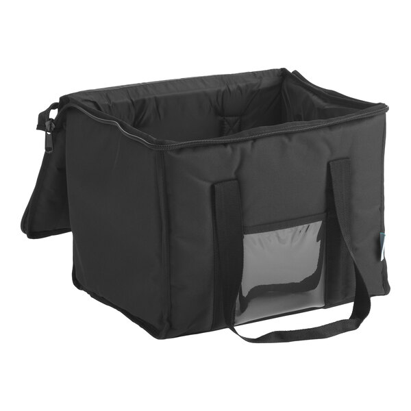 Choice Insulated 15" x 12" x 12" Black Nylon Soft-Sided Take-Out Hot / Cold Delivery Bag - Holds Sandwiches, Containers, and (2) 8 Qt. Containers