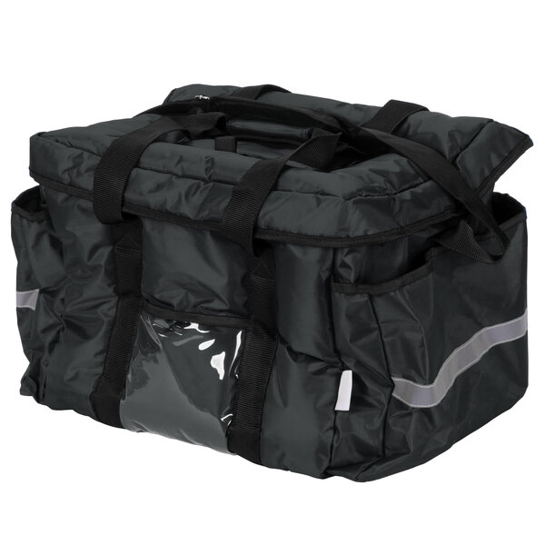 ServIt Heavy-Duty Insulated Black Nylon Sandwich / Take-Out Delivery Bag