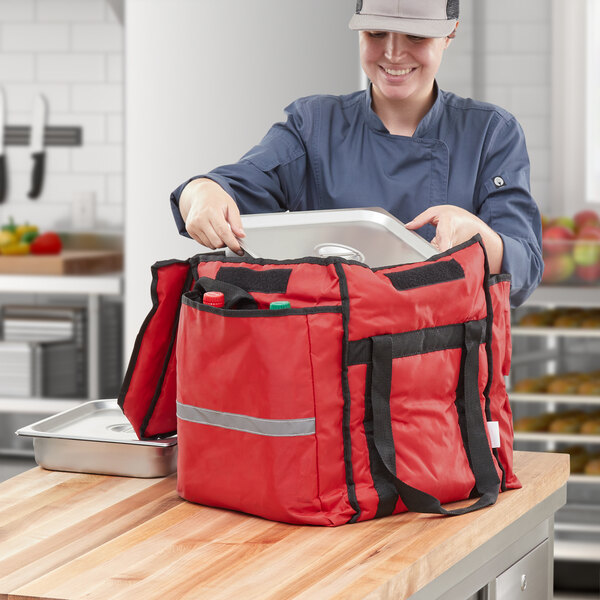 ServIt Red Nylon Heavy-Duty Insulated Soft-Sided Food Delivery Bag / Pan  Carrier - Holds (6) 2.5 Deep Full Size Food Pans