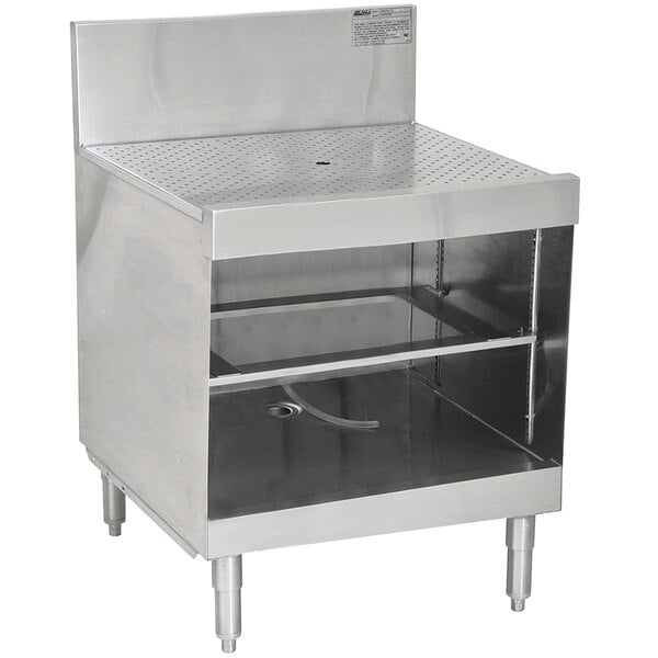 A stainless steel Eagle Group Spec-Bar glass rack storage unit with a recessed worktop on a counter.