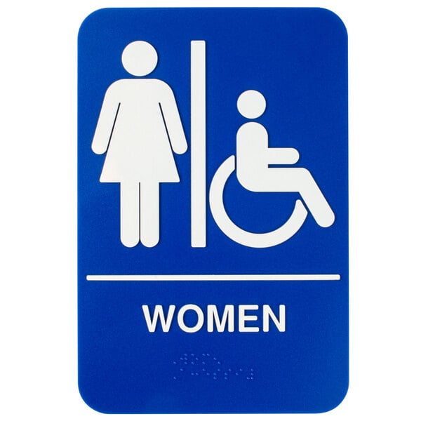 *NEW* 6" x  9" ADA Approved Braille Restaurant Blue Sign WOMEN ACCESSIBLE 