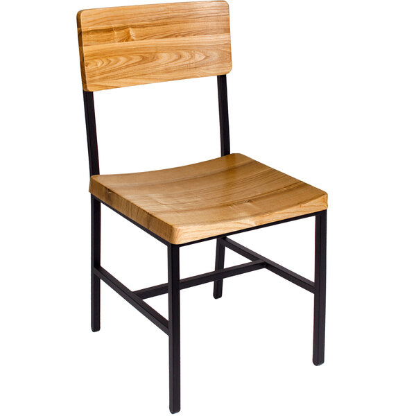 BFM Seating JS33CNTW-SB Memphis Sand Black Steel Side Chair with Natural Ash Wooden Back and Seat Main Image 1