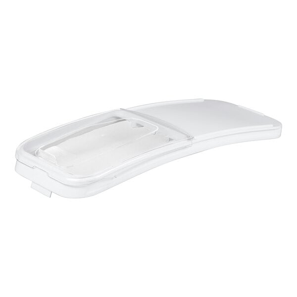 A white plastic lid with clear plastic cover.