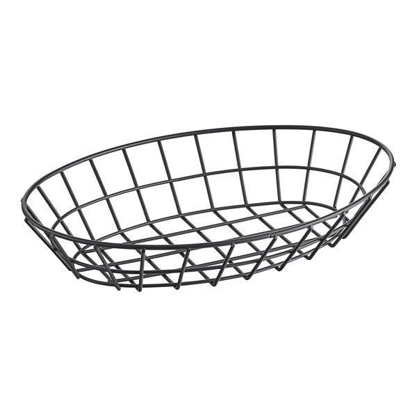 A black Clipper Mill oval grid basket with a handle.