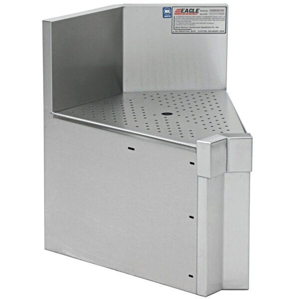 A stainless steel Eagle Group Spec-Bar inner corner workboard with holes in the surface.