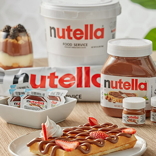 Jar and bulk pail of Nutella