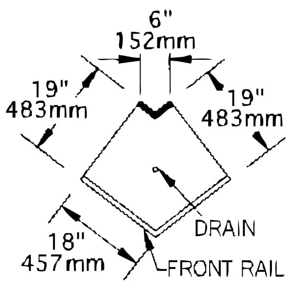 A diagram of an Eagle Group Spec-Bar corner drainboard with measurements.