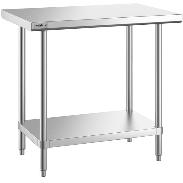 A Regency stainless steel work table with undershelf.