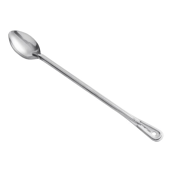 A Vollrath solid stainless steel basting spoon with a long handle.