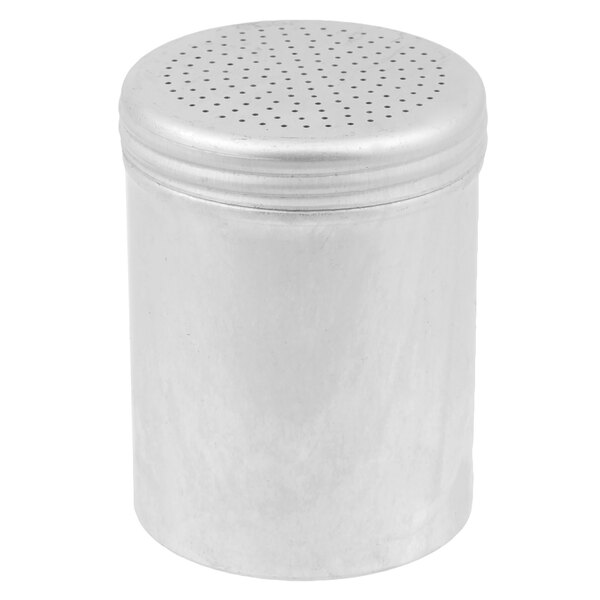 A silver container with a lid and holes.