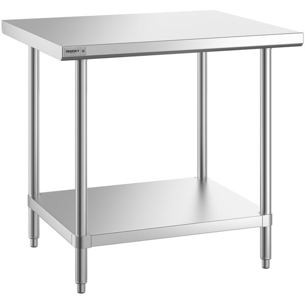 A Regency stainless steel work table with undershelf.