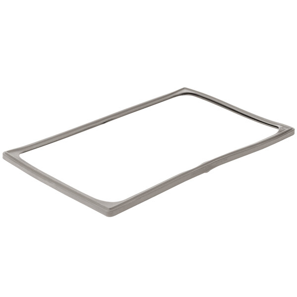 A rectangular metal frame with a gray silicone Vollrath steam table pan band.