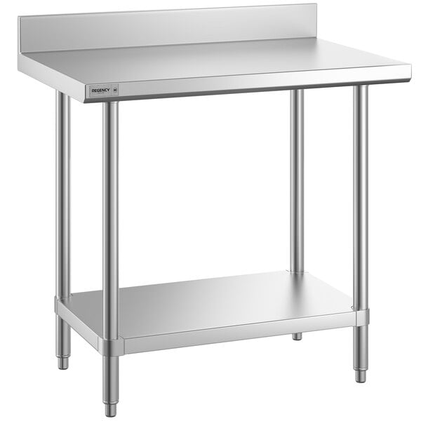 A Regency stainless steel work table with undershelf.
