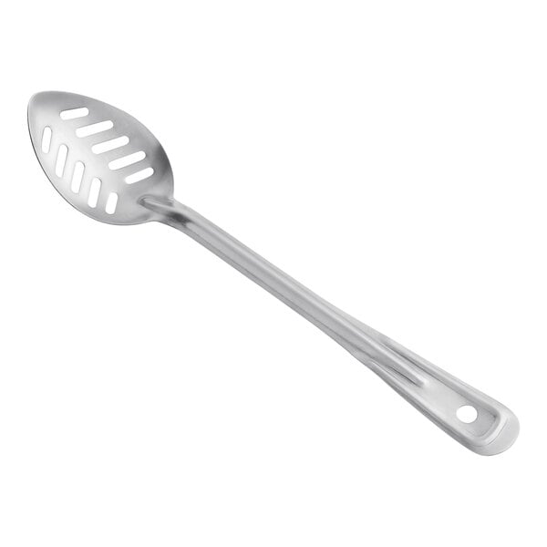 A Vollrath stainless steel slotted basting spoon with a handle.