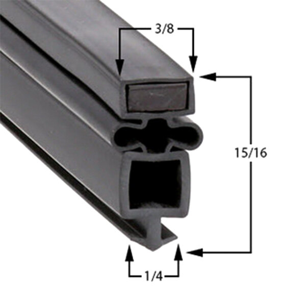 A close-up of a black rubber door gasket with magnetic bottom.