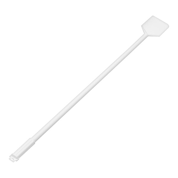 A white plastic paddle with a white handle.