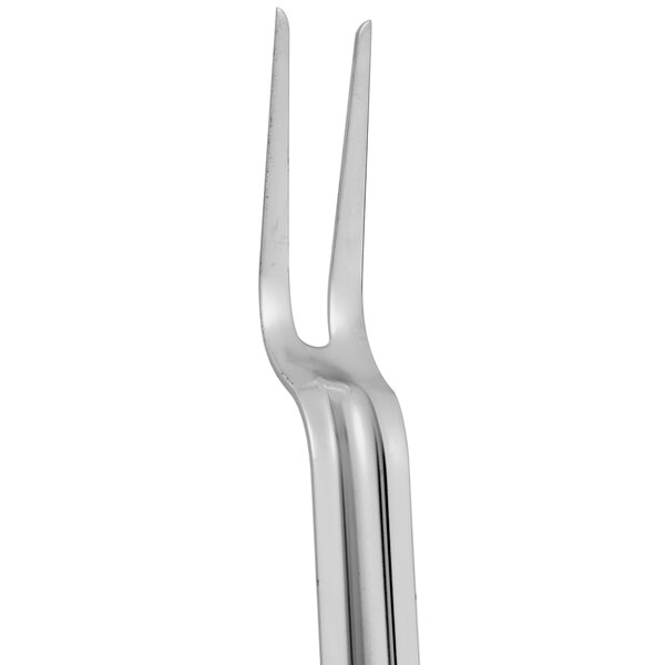 A silver fork with two prongs.