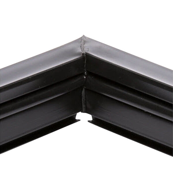 A close-up of a black corner piece with two black strips.