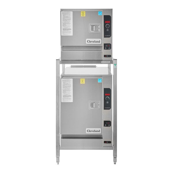 A Cleveland stainless steel double deck steamer with two doors.