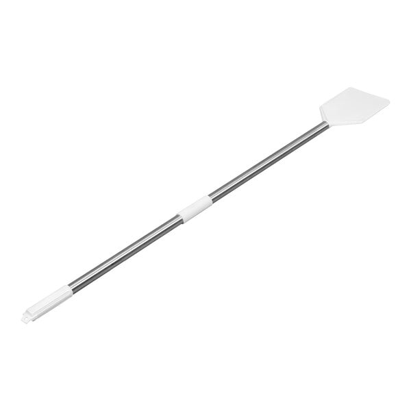 A long-handled tool with a white, flat, polygonal blade on one end and a stainless steel shaft.