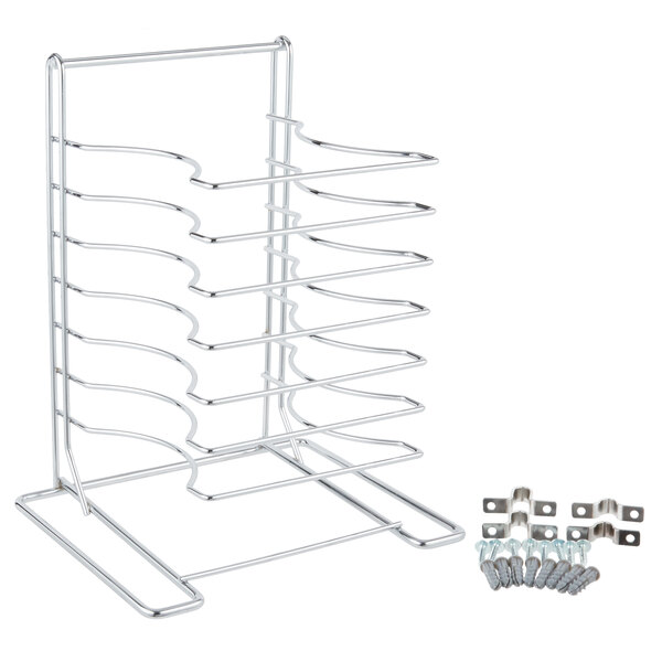 An American Metalcraft wall mounted pizza pan rack with screws and hooks.