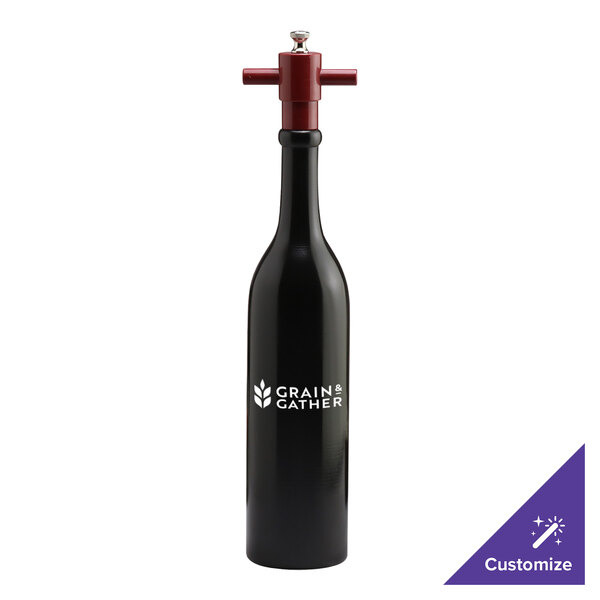 A black bottle with a white lid and a red handle.