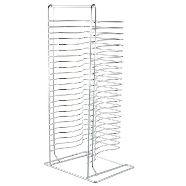An American Metalcraft metal rack with 24 curved slots.