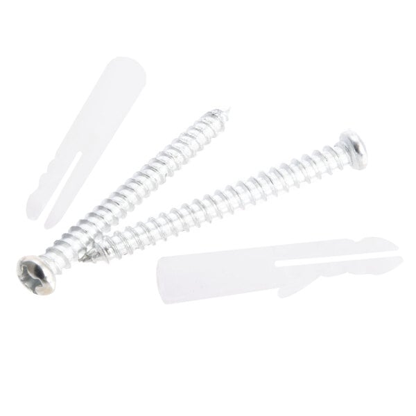 A group of screws and plastic tongs.