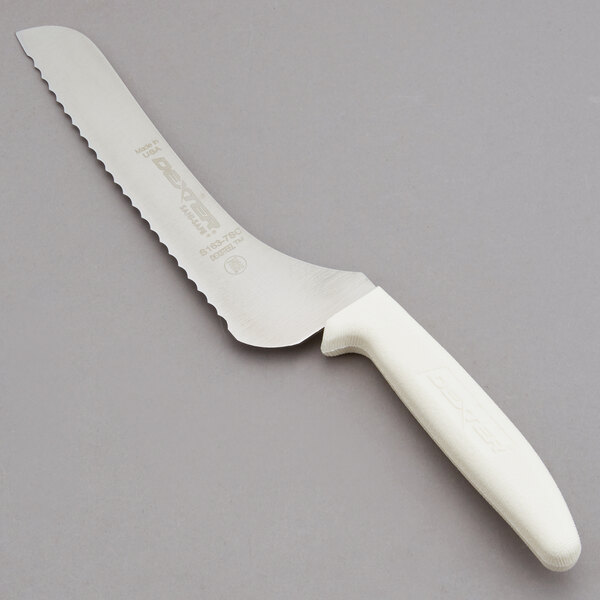 DexterRussell 13623 7" SaniSafe White Handle Scalloped Offset Bread