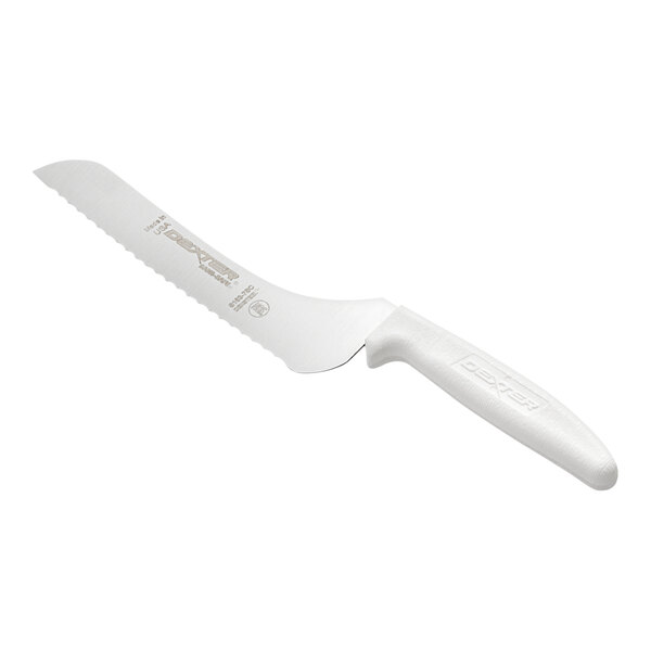 Dexter-Russell 7" Sani-Safe White Handle Scalloped Offset Bread and Sandwich Knife 13623