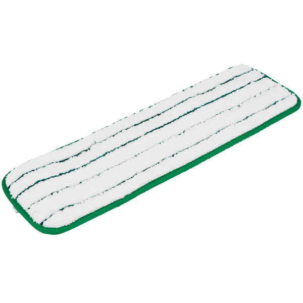 A green and white mop pad with a white stripe.