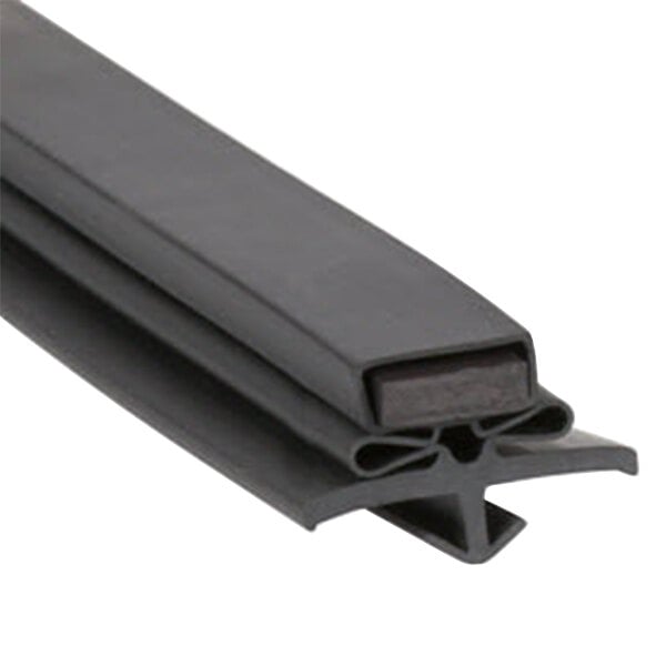 A close-up of a black rubber Beverage-Air door gasket with two holes.