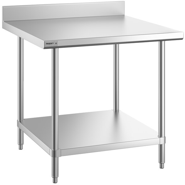 A Regency stainless steel work table with undershelf.